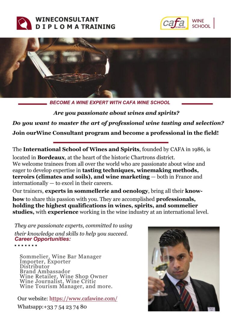 Professional Wine Consultant Diploma | CAFA Wine School, Bordeaux – Master Wine Tasting, Winemaking & Marketing